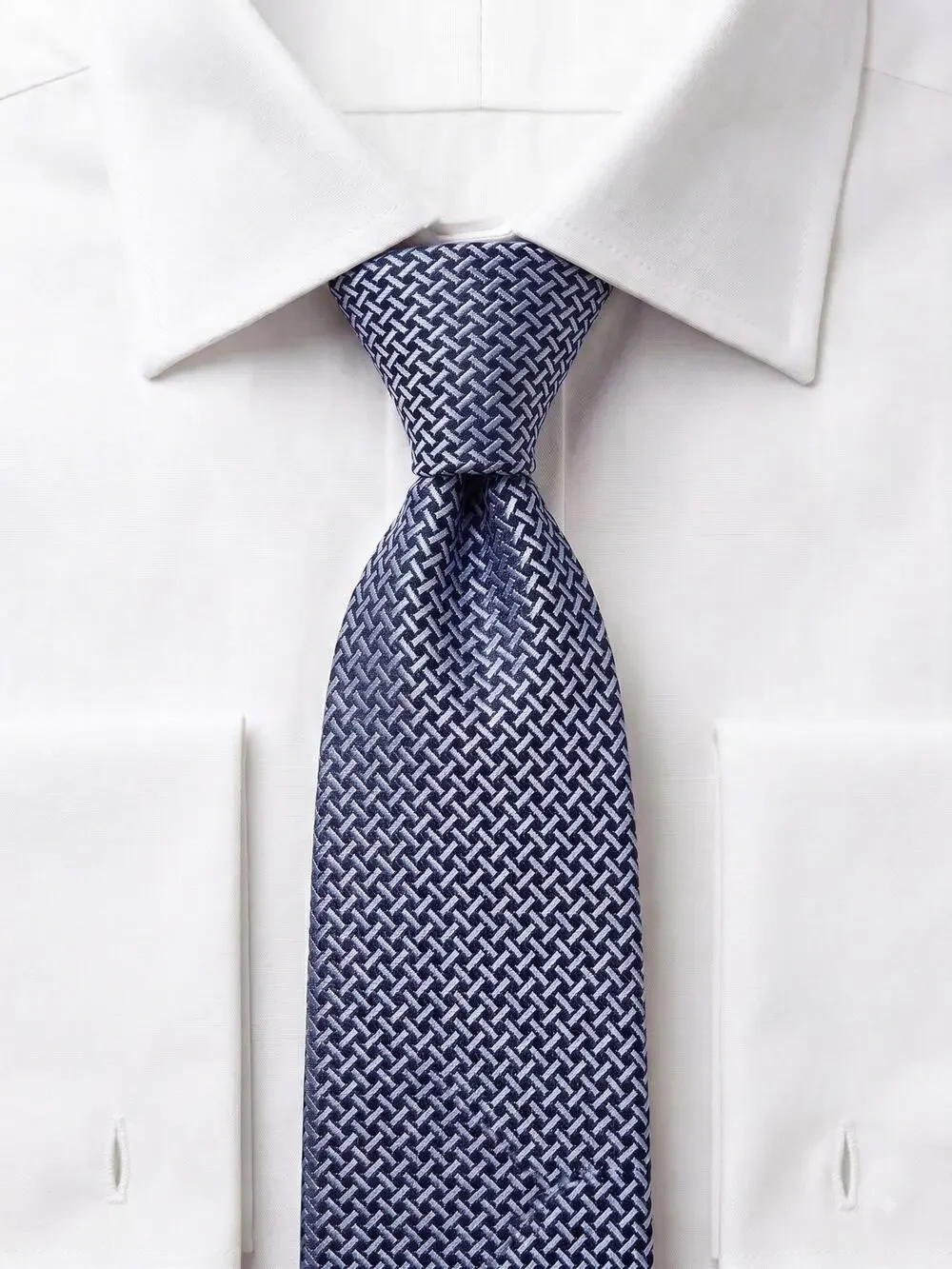 Hermès Paris Slate Blue Geometric Woven 100% Silk Necktie